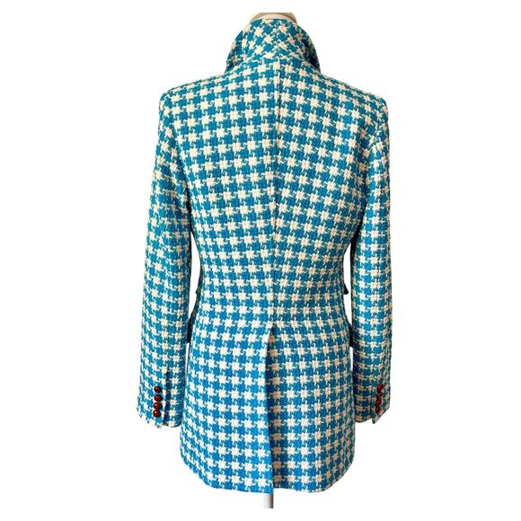 Smythe Birkin Blazer Topaz Blue Houndstooth Tweed Jacket Made in Canada Size 8 - Picture 9 of 10